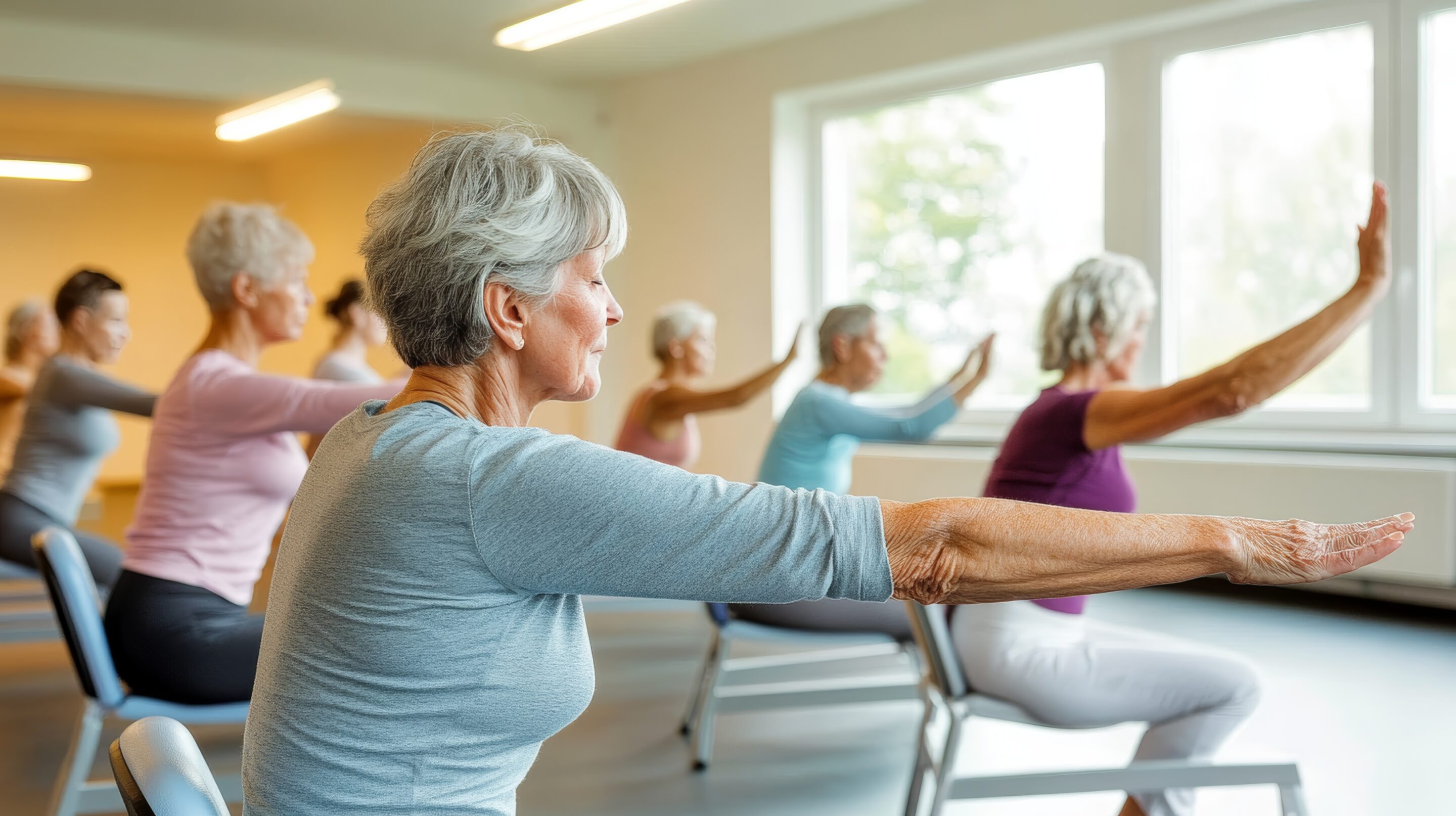 Women doing chair yoga
